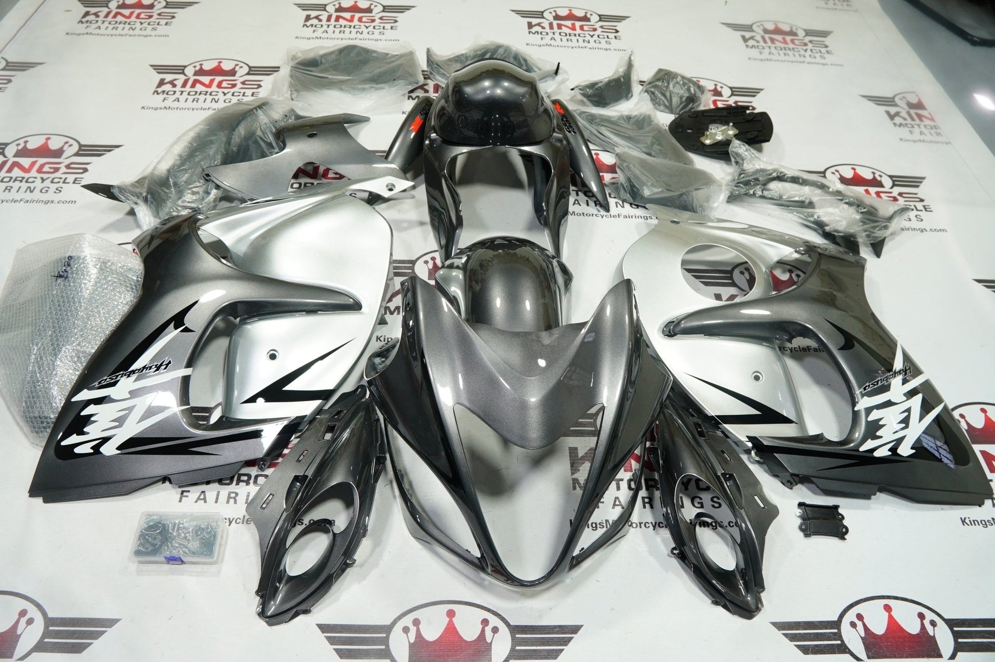 Suzuki GSX1300R Hayabusa Fairings (2008-2020) Gray, Silver, Black, White at KingsMotorcycleFairings.com
