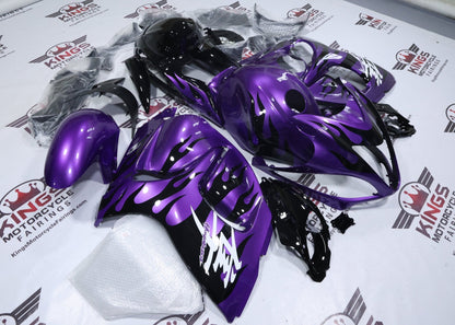 Suzuki Hayabusa Fairings (2008-2020) Purple, Black Flames, White at KingsMotorcycleFairings.com