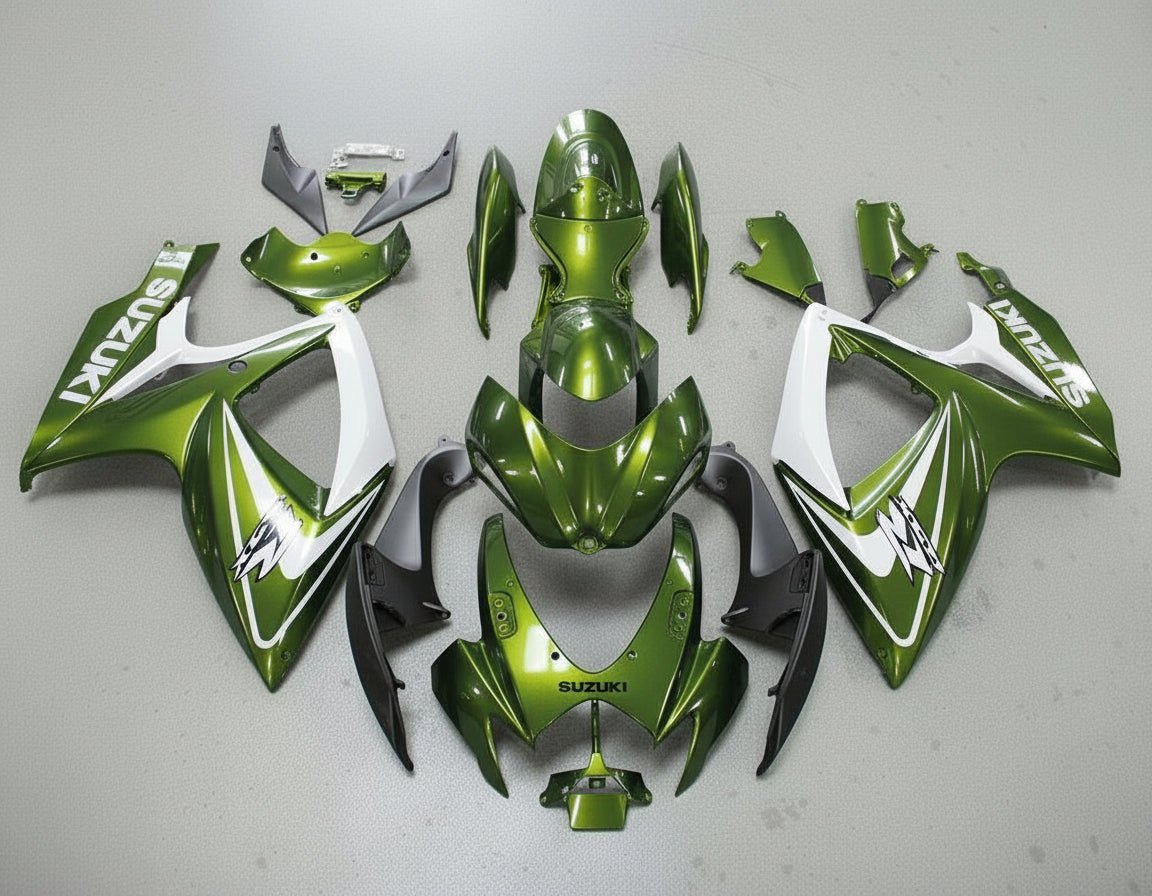 Suzuki GSX-R600 Fairing Kit (2006-2007) Green, White at KingsMotorcycleFairings.com