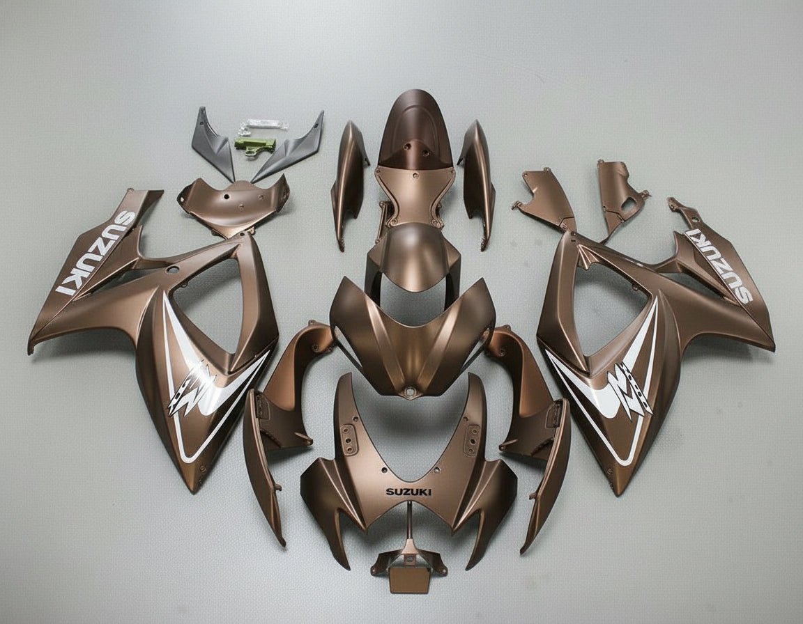 Suzuki GSX-R750 Fairing Kit (2006-2007) Matte Brown, White at KingsMotorcycleFairings.com