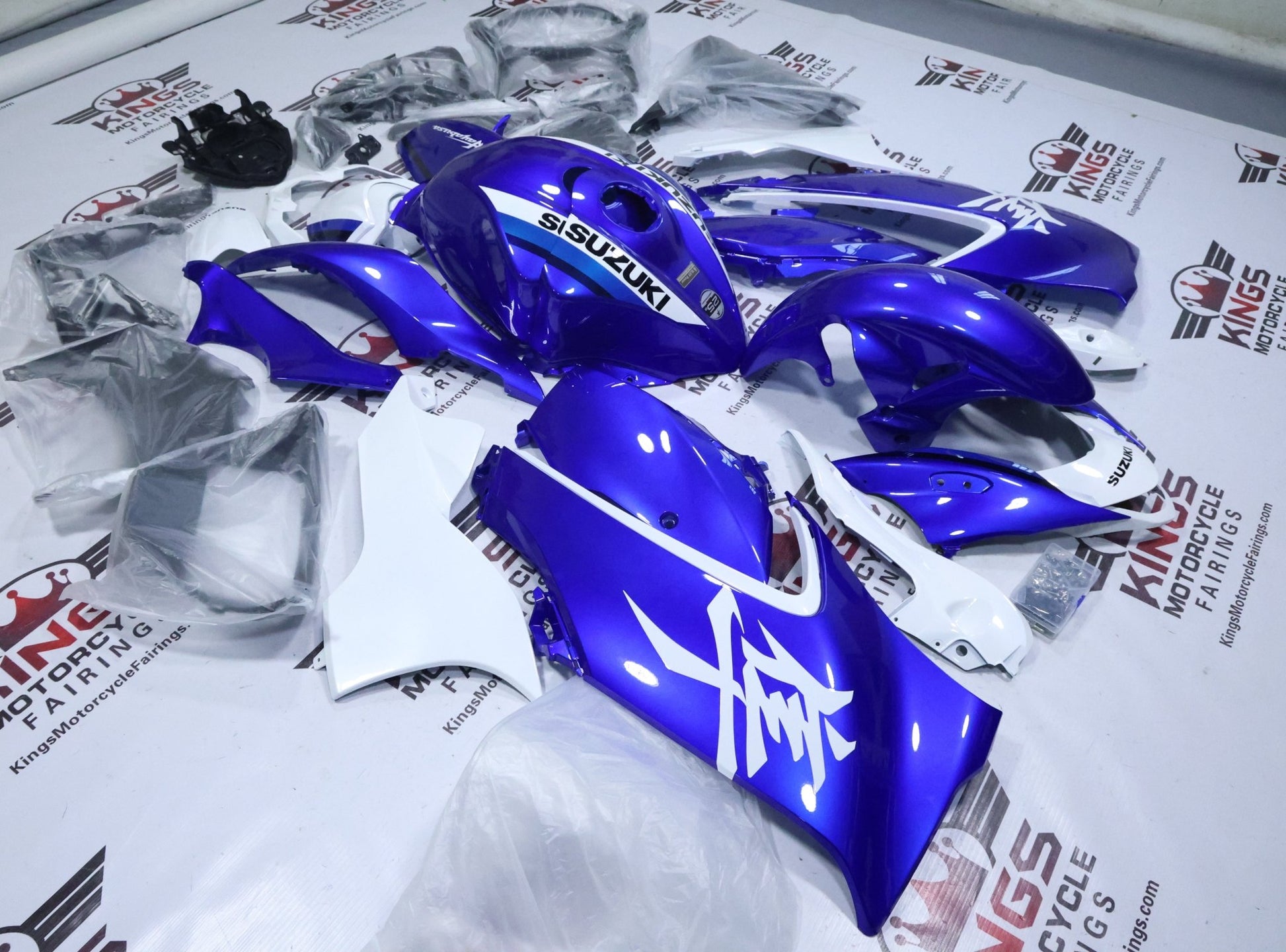 Suzuki GSX1300R Hayabusa Fairings (2021-2025) Blue, White at KingsMotorcycleFairings.com