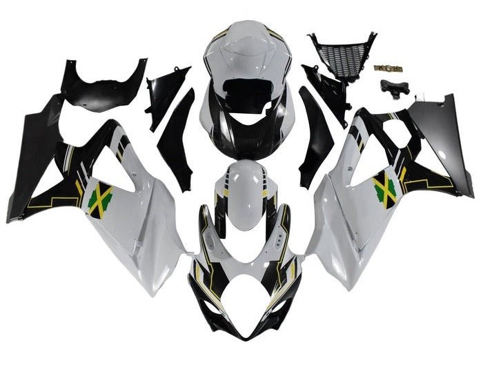 Suzuki GSXR1000 Fairing Kit (2007-2008) White, Black Jamaica at KingsMotorcycleFairings.com
