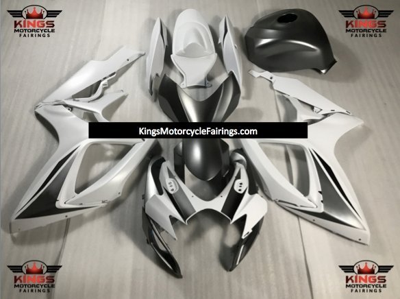 Suzuki GSXR750 (2006-2007) Matte White & Matte Silver Fairings at KingsMotorcycleFairings.com