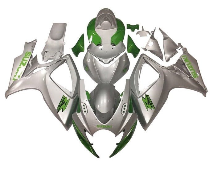 Suzuki GSXR750 Fairing Kit (2006-2007) Silver, Green at KingsMotorcycleFairings.com