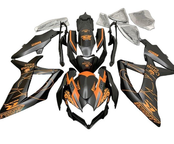 Suzuki GSXR750 Fairing Kit (2008-2010) Matte Black, Orange Corona at KingsMotorcycleFairings.com