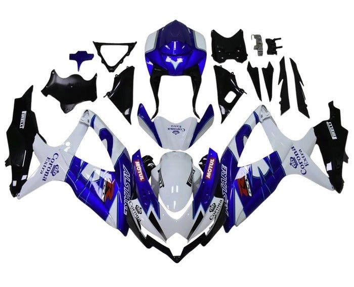Suzuki GSXR750 Fairing Kit (2008-2010) White, Blue, Black Corona at KingsMotorcycleFairings.com