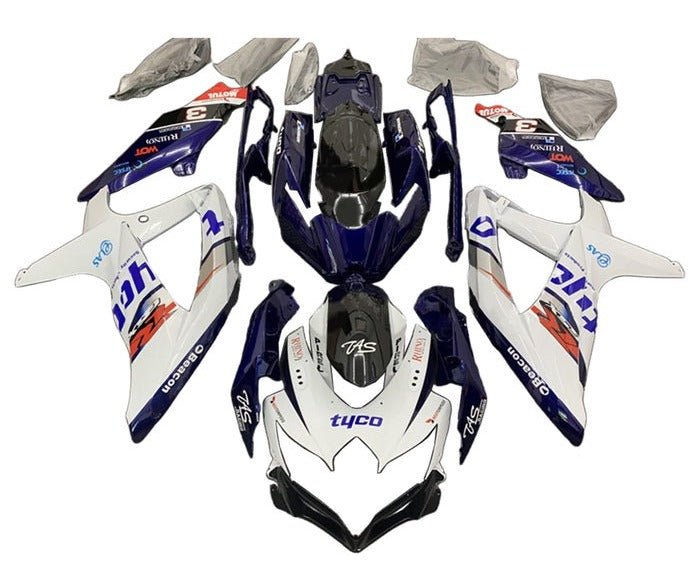 Suzuki GSXR750 Fairing Kit (2008-2010) White, Dark Blue Tyco at KingsMotorcycleFairings.com