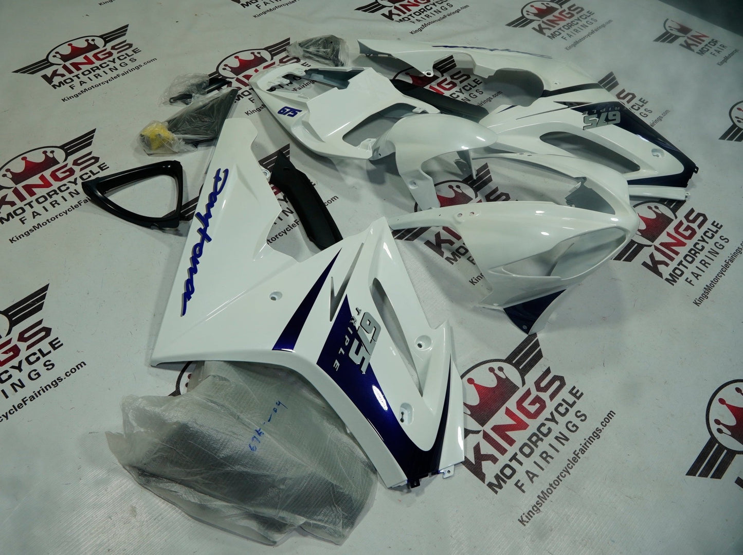 Triumph Daytona 675 Fairing Set (2009-2012) Pearl White, Dark Blue at KingsMotorcycleFairings.com