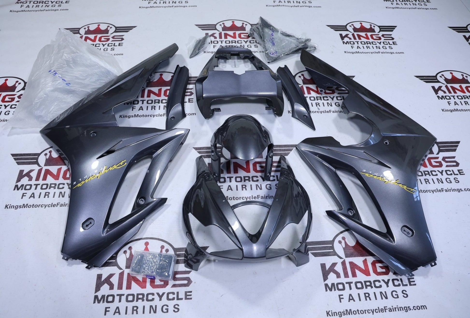 Triumph Daytona 675 Fairings (2006-2008) Silver Gray, Gold at KingsMotorcycleFairings.com