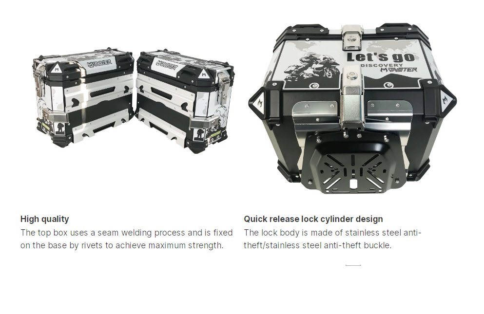 White Monster 38L Aluminum Motocycle Storage Side Boxes at KingsMotorcycleFairings.com