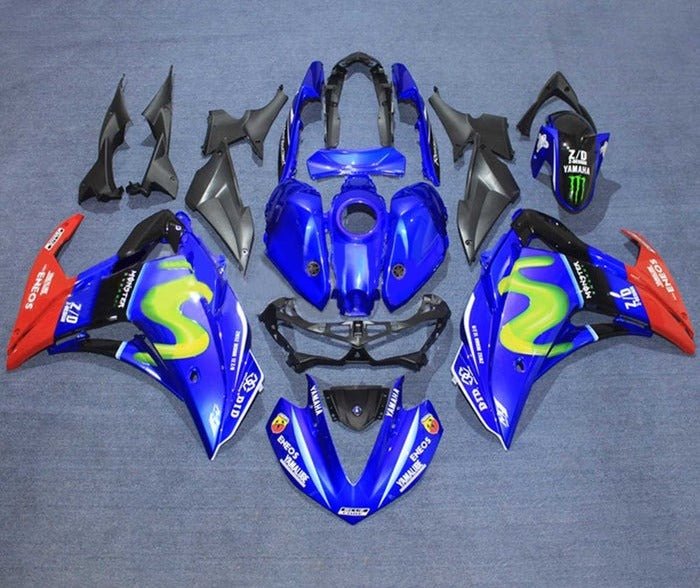YAMAHA YZF-R3 Fairings (2015-2018) Blue, Red Eneos at KingsMotorcycleFairings.com