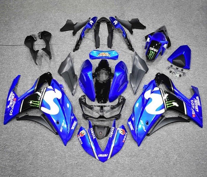 YAMAHA R3 Fairings (2015-2018) Blue, White Movistar at KingsMotorcycleFairings.com