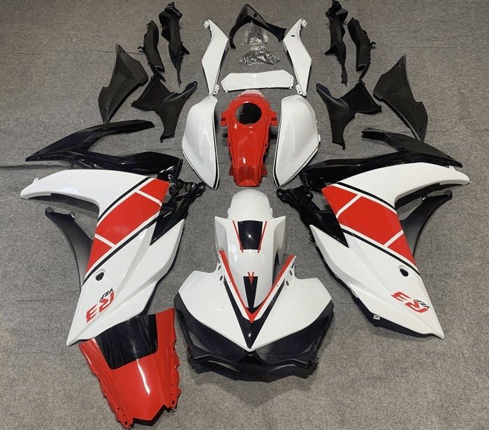 YAMAHA R3 Fairings (2015-2018) White, Red, Black Stripe at KingsMotorcycleFairings.com