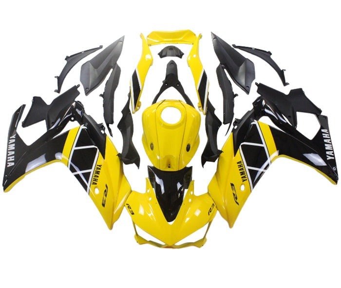 YAMAHA YZF-R3 Fairings (2015-2018) Yellow, Black, White Stripe at KingsMotorcycleFairings.com