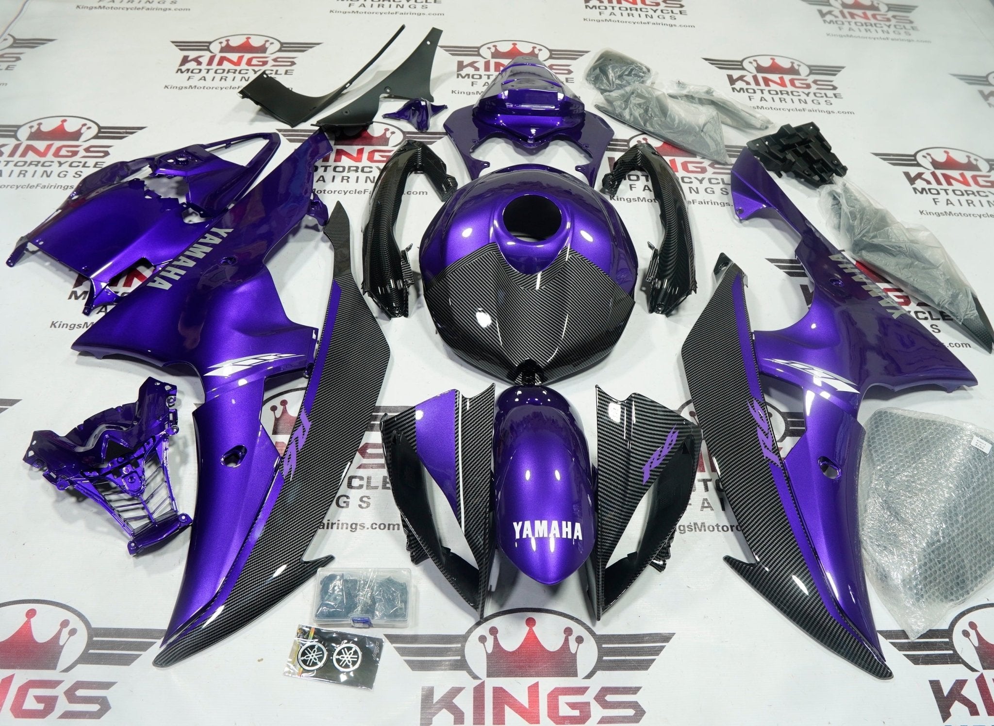 YAMAHA YZF-R6 Fairings (2008-2016) Faux Carbon Fiber, Purple, White at KingsMotorcycleFairings.com