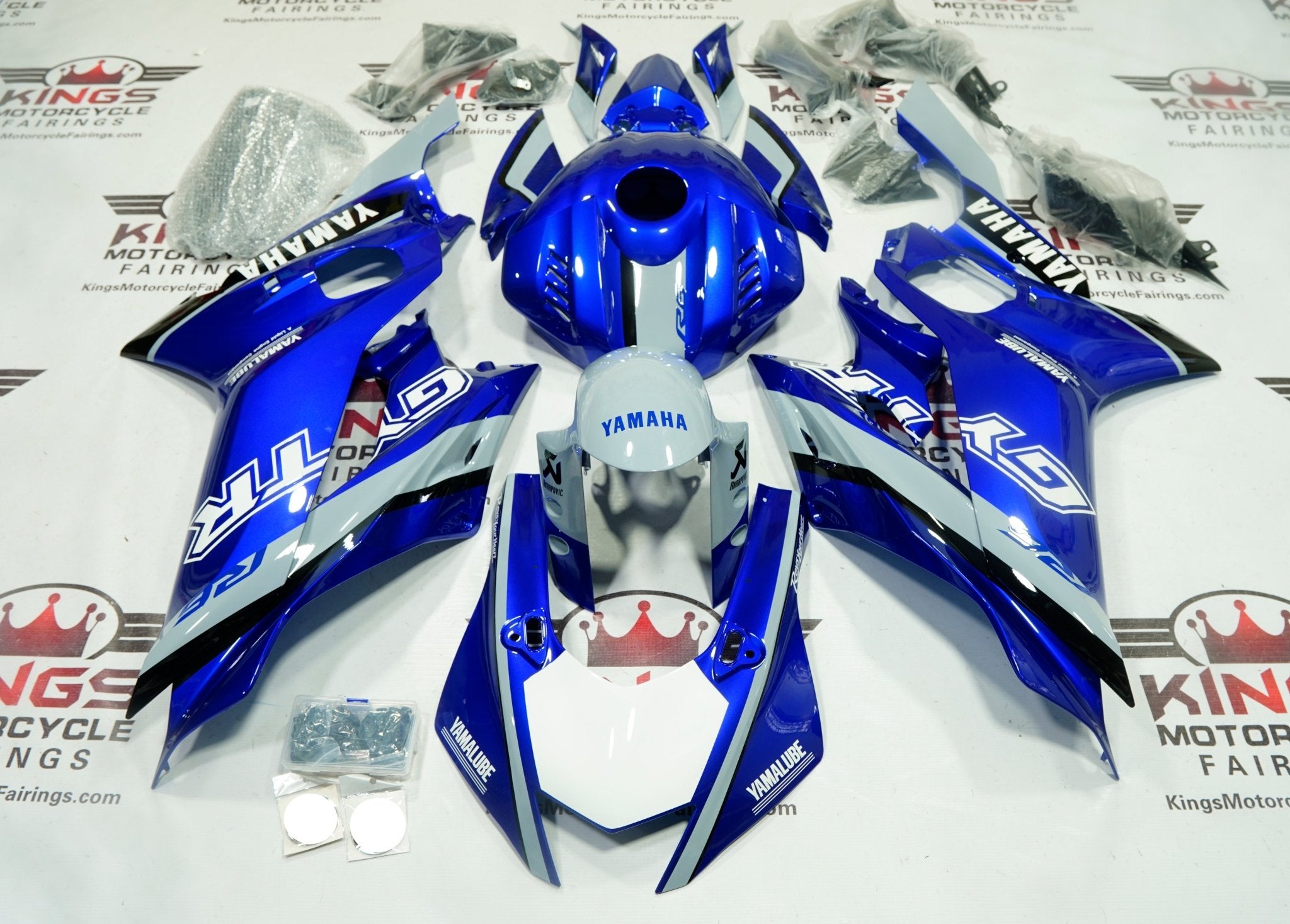YAMAHA YZF-R6 Fairings (2017-2022) Blue, White, Light Gray at KingsMotorcycleFairings.com