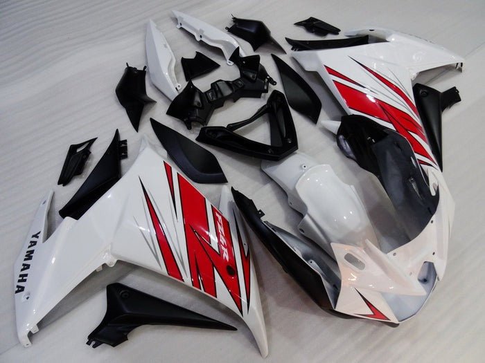 Yamaha FZ6R Fairings (2009-2015) White, Red Angles at KingsMotorcycleFairings.com