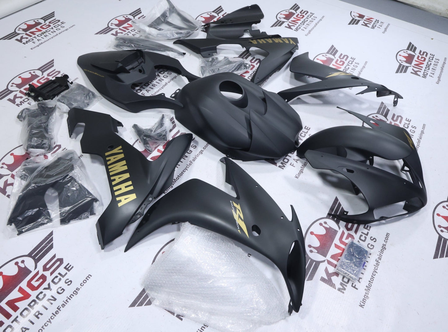 Yamaha R1 Fairing Kit (2004-2006) Matte Black, Matte Gold at KingsMotorcycleFairings.com