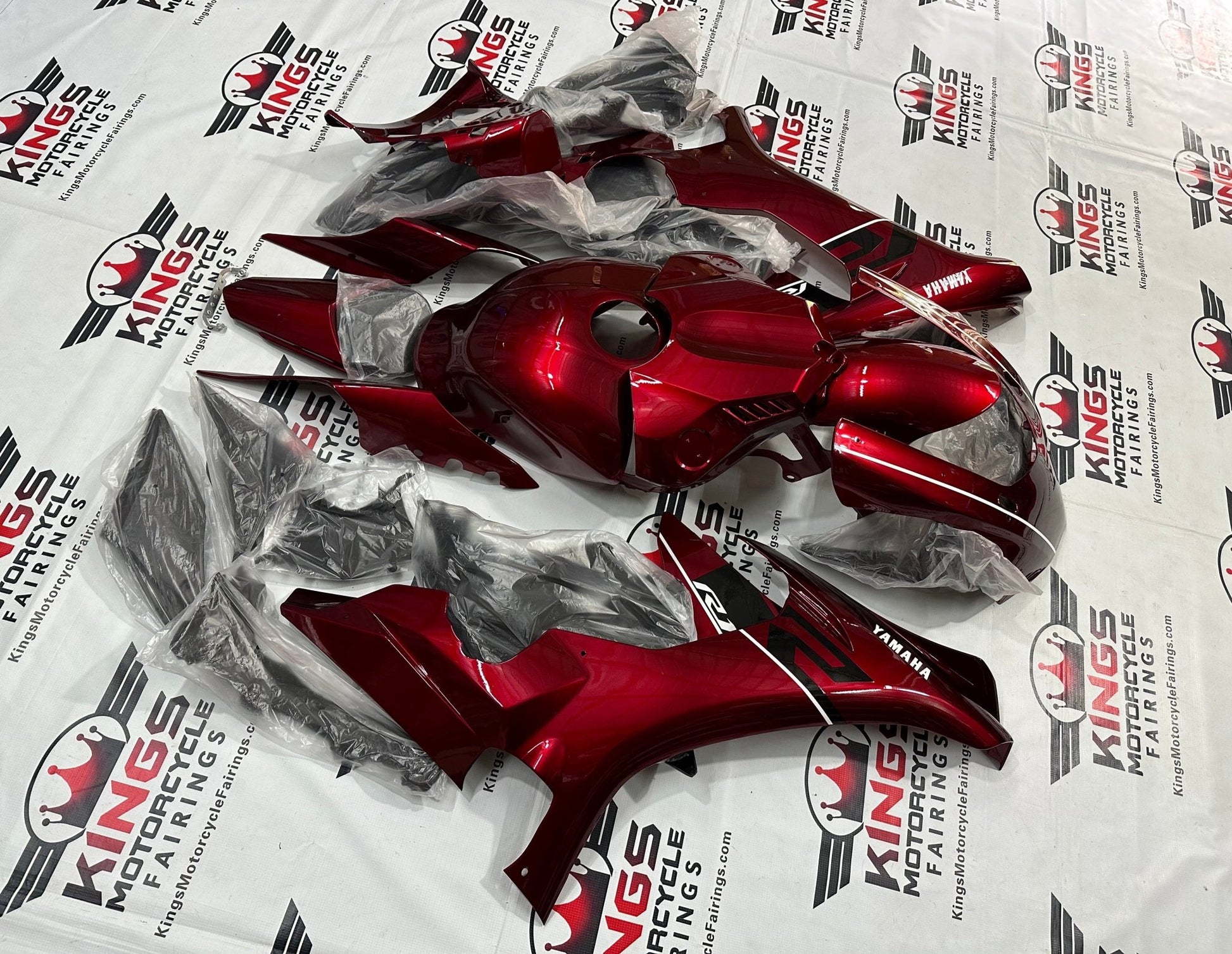 Yamaha R1 Fairing Kit (2015-2019) Red, White Stripe at KingsMotorcycleFairings.com