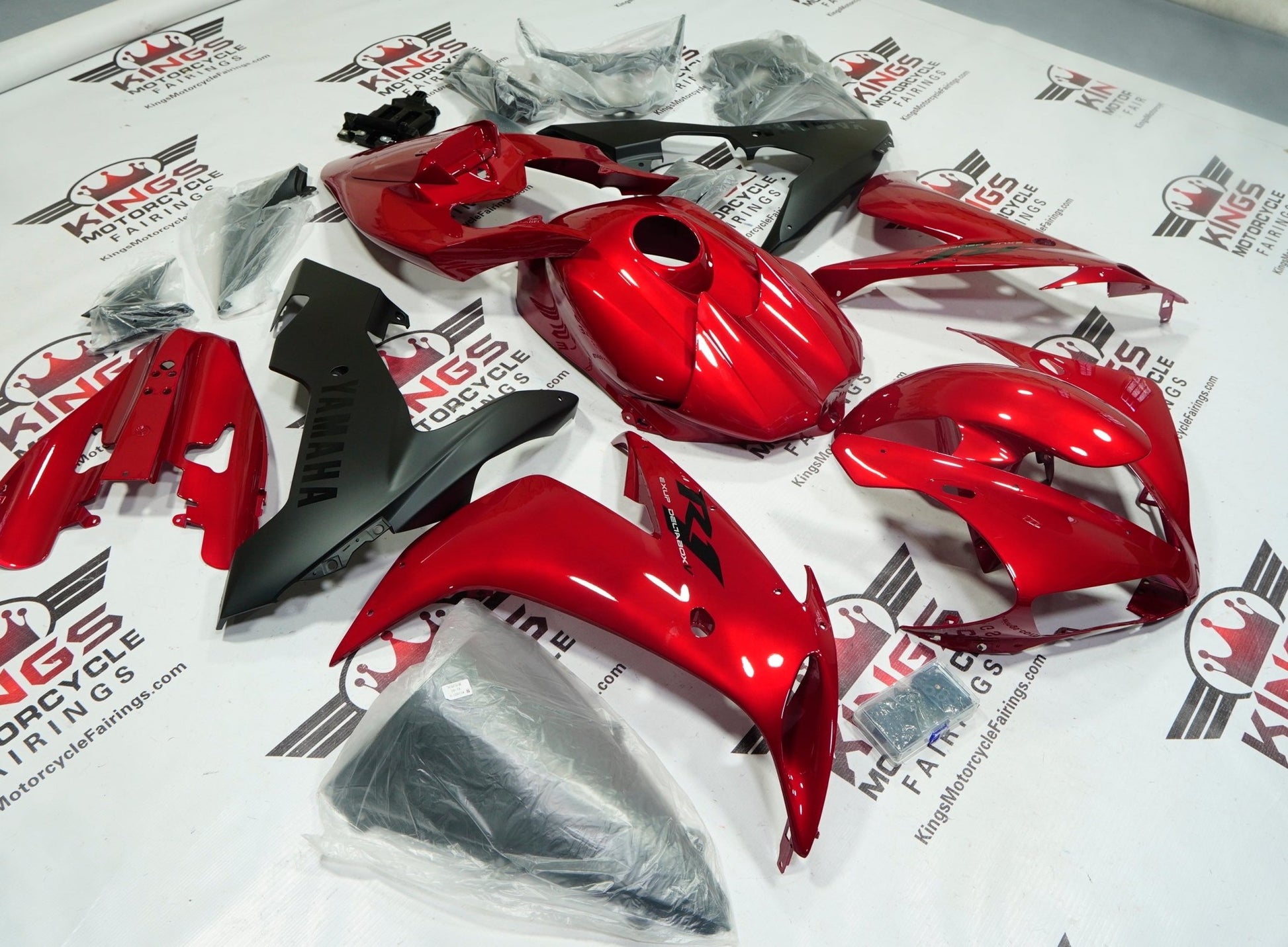 Yamaha R1 Fairings (2004-2006) Candy Red, Black at KingsMotorcycleFairings.com