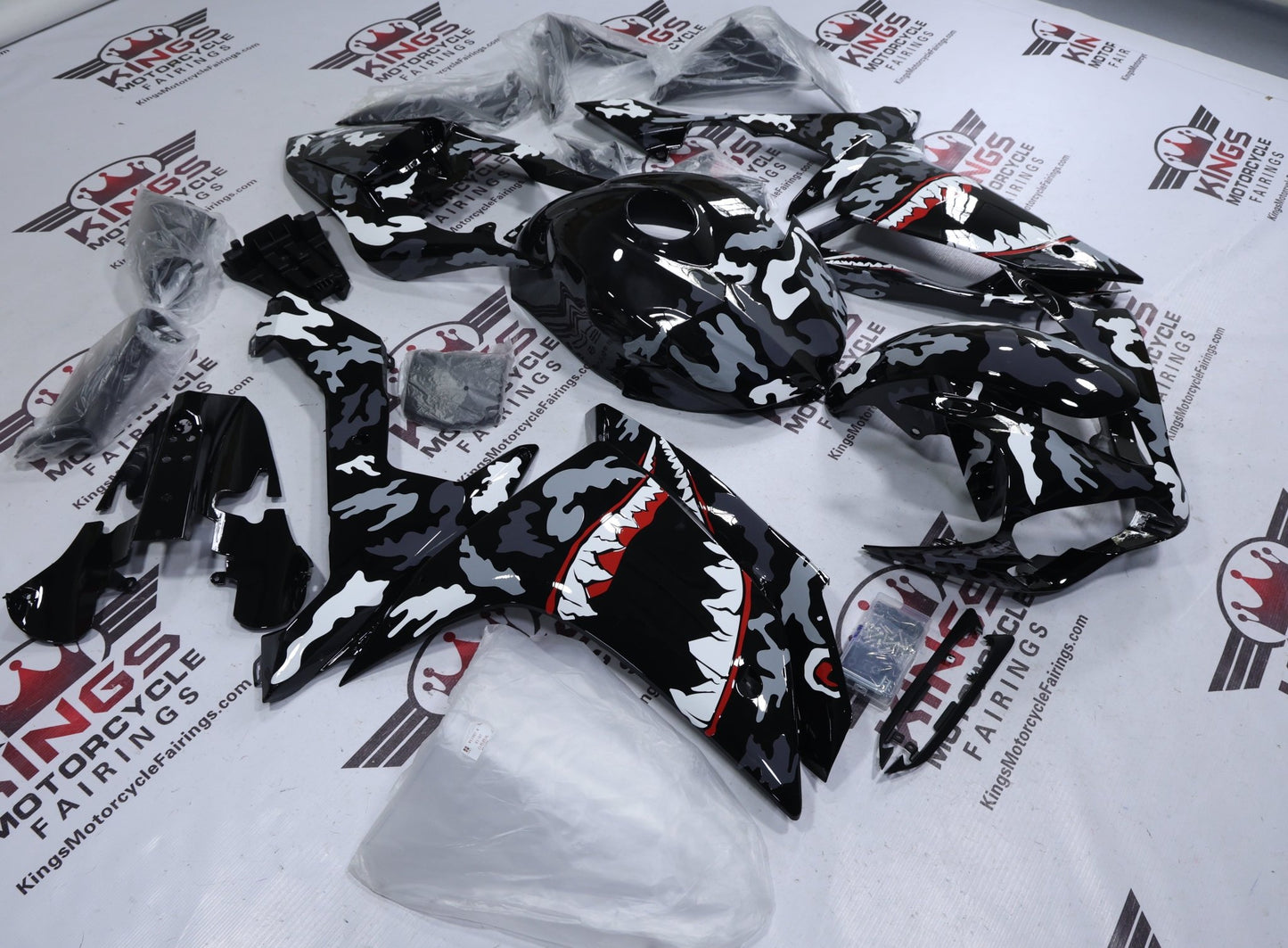 Yamaha R1 Fairings (2007-2008) Black Camouflage Shark at KingsMotorcycleFairings.com