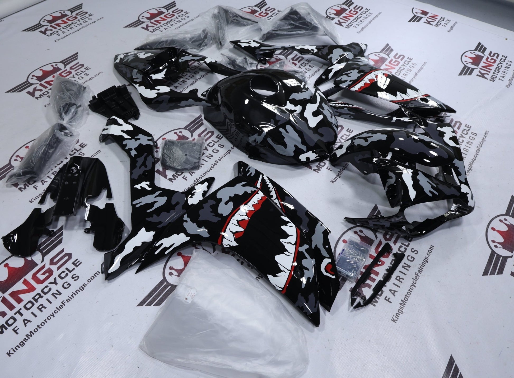 Yamaha R1 Fairings (2007-2008) Black Camouflage Shark at KingsMotorcycleFairings.com