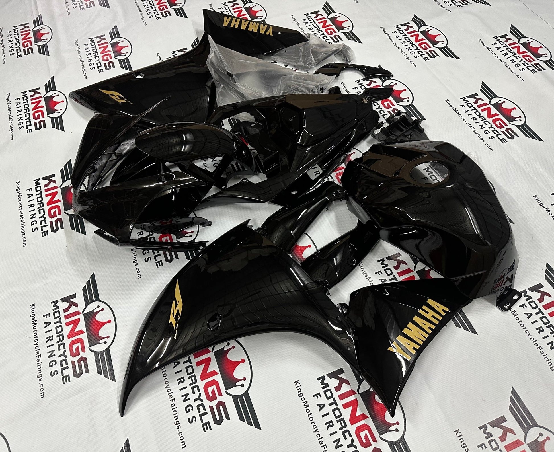 Yamaha R1 Fairings (2012-2014) All Black, Gold at KingsMotorcycleFairings.com
