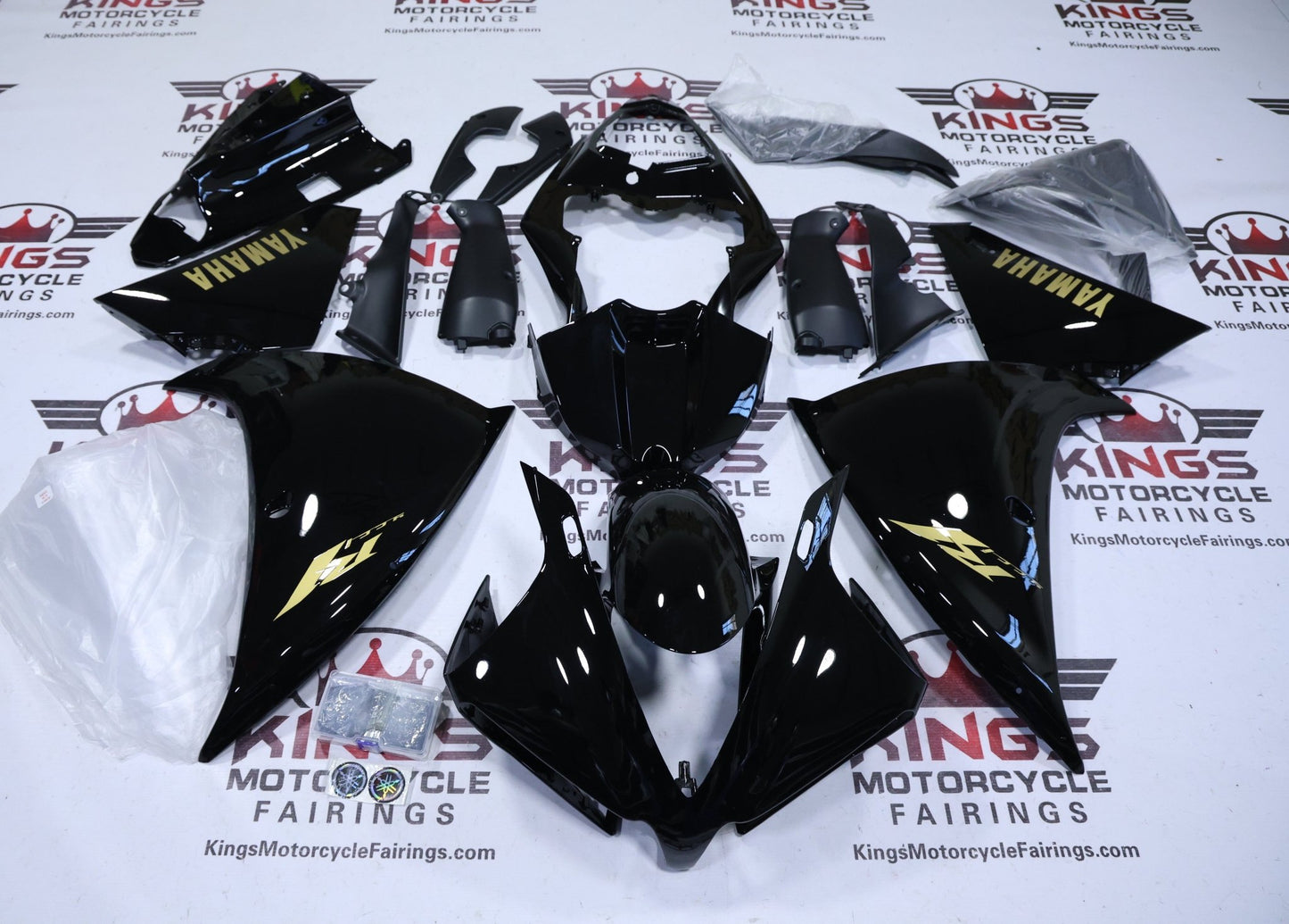 Yamaha R1 Fairings (2012-2014) Black, Gold Metallic at KingsMotorcycleFairings.com