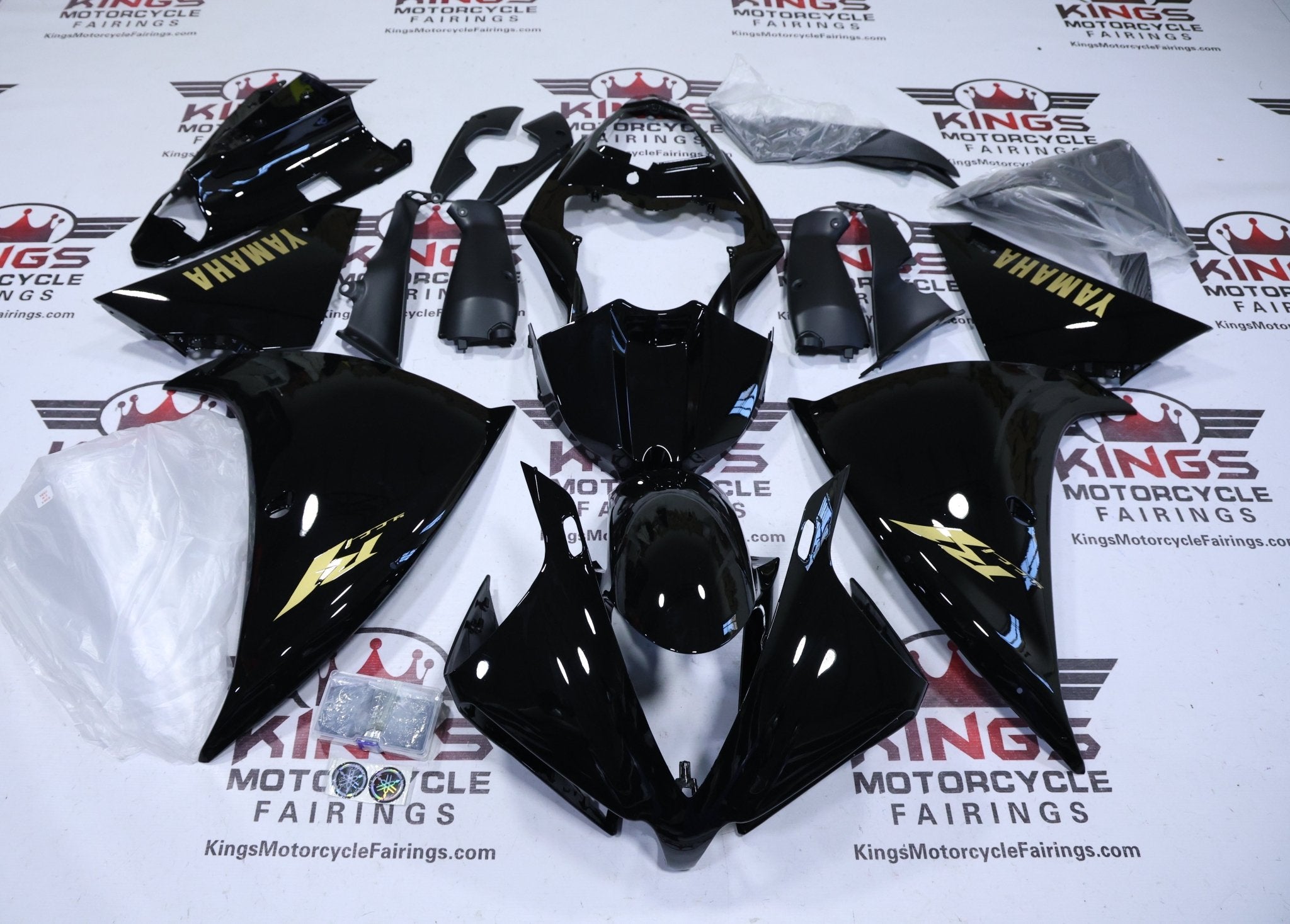 Yamaha R1 Fairings (2012-2014) Black, Gold Metallic at KingsMotorcycleFairings.com