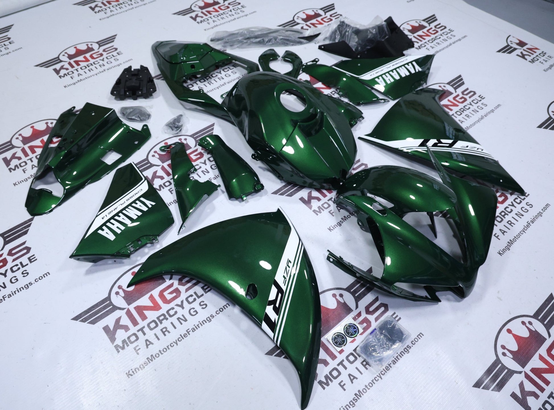 Yamaha R1 Fairings (2012-2014) Green, White Stripe at KingsMotorcycleFairings.com