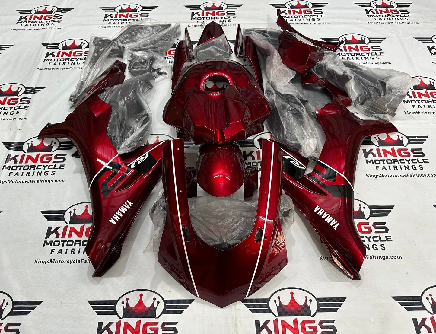 Yamaha R1 Fairings (2015-2019) Red, White Stripe at KingsMotorcycleFairings.com