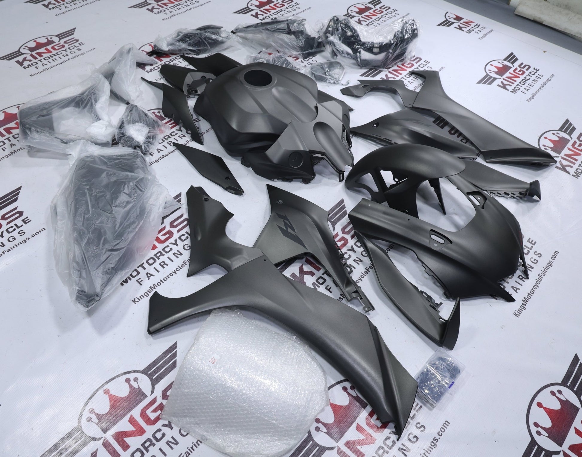 Yamaha R1 Fairings (2020-2025) Flat Gray, Black at KingsMotoryccleFairings.com