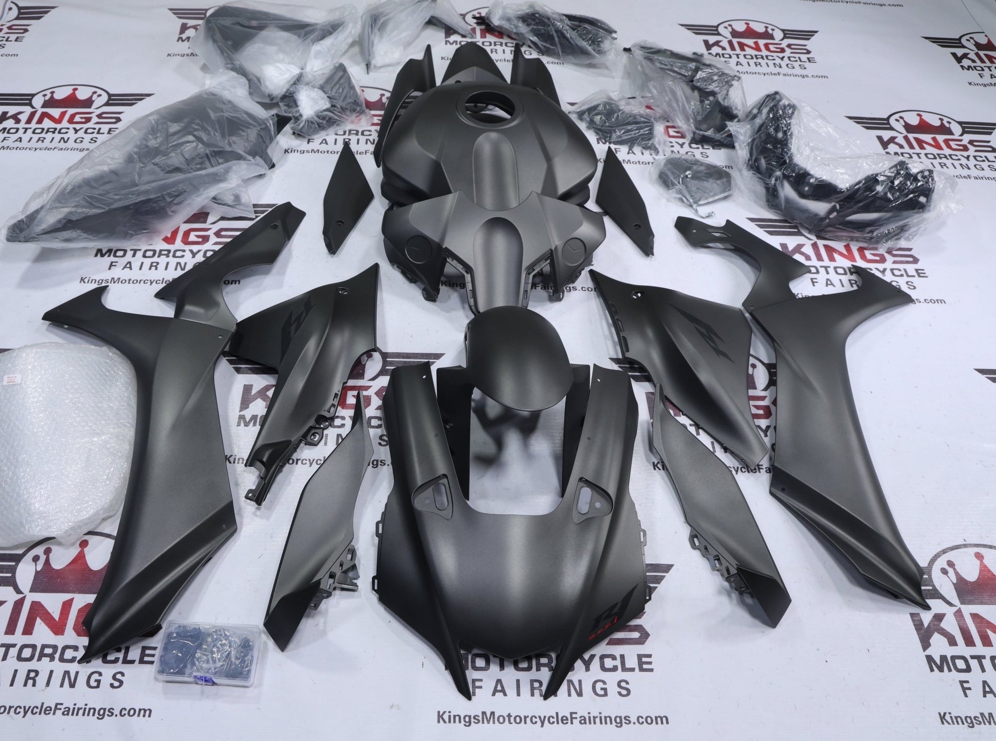 Yamaha R1 Fairings (2020-2025) Flat Gray, Black from KingsMotoryccleFairings.com