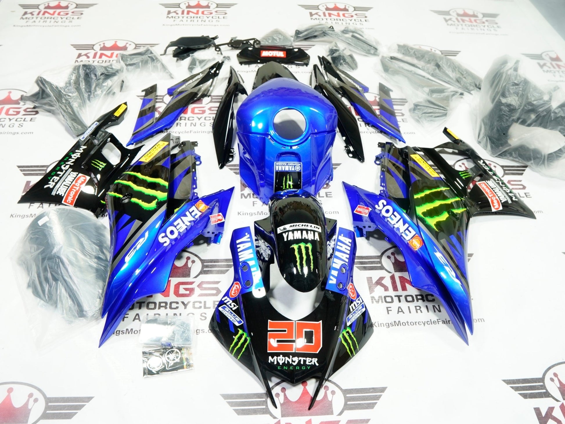 Yamaha R3 Fairing Kit (2019-2021) Blue, Black, Monster 20 at KingsMotorcycleFairings.com