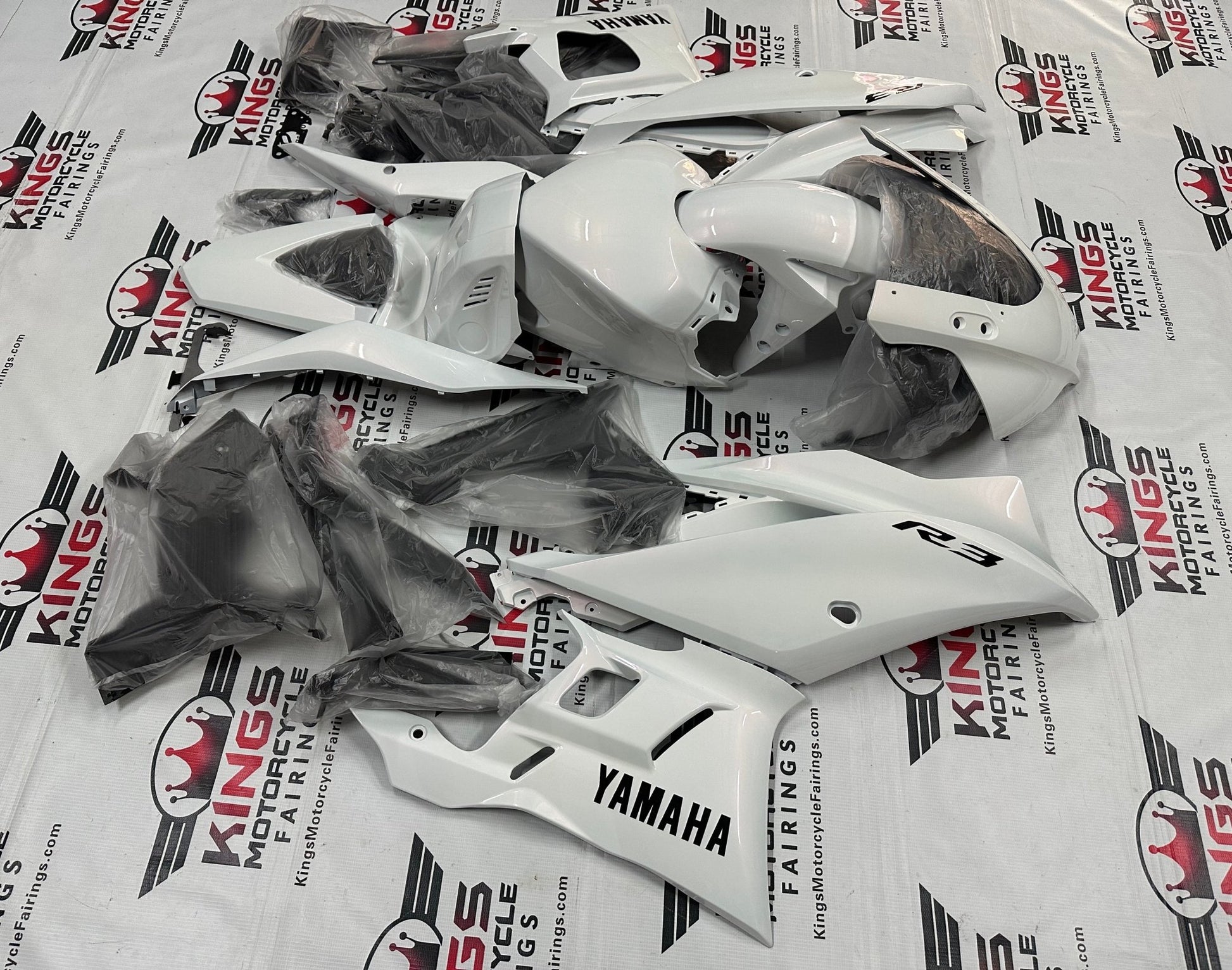 Yamaha R3 Fairing Kit (2019-2021) Pearl White, Black at KingsMotorcycleFairings.com