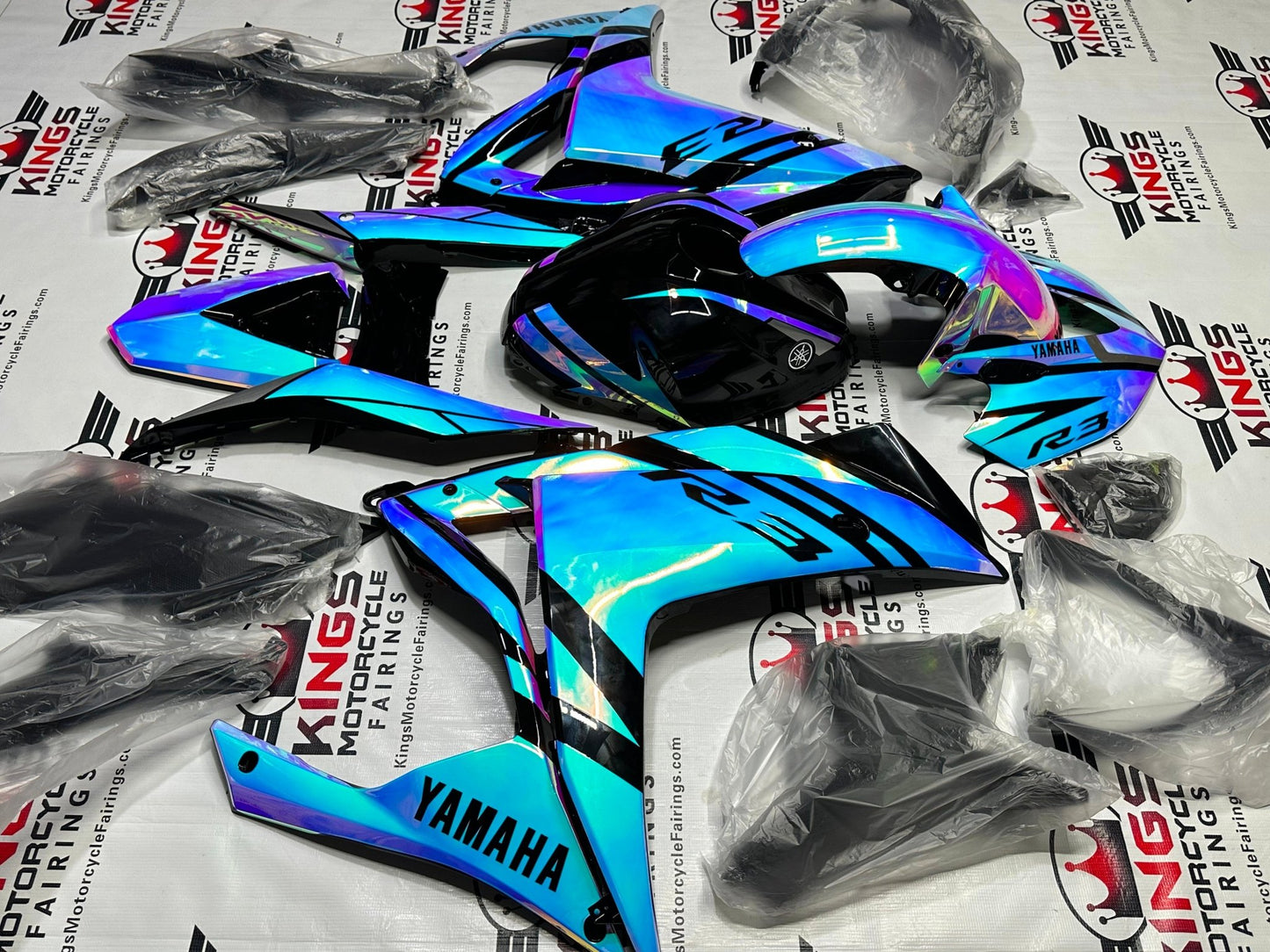 Yamaha R3 Fairing Set (2015-2018) Blue, Pink, Chrome Chameleon by KingsMotorcycleFairings.com