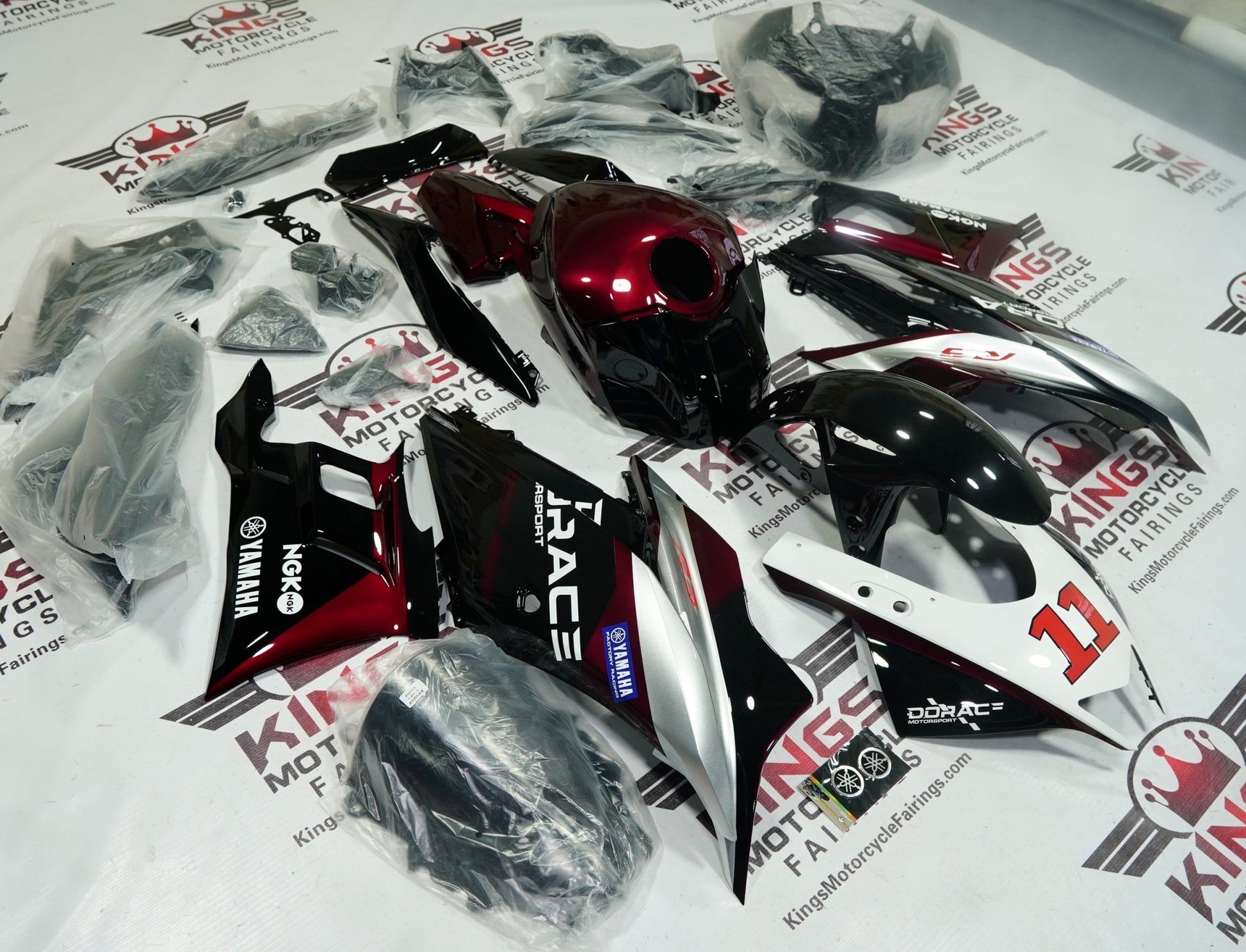 Yamaha R3 Fairing Set (2019-2021) Dark Red, Silver, Black, White at KingsMotorcycleFairings.com