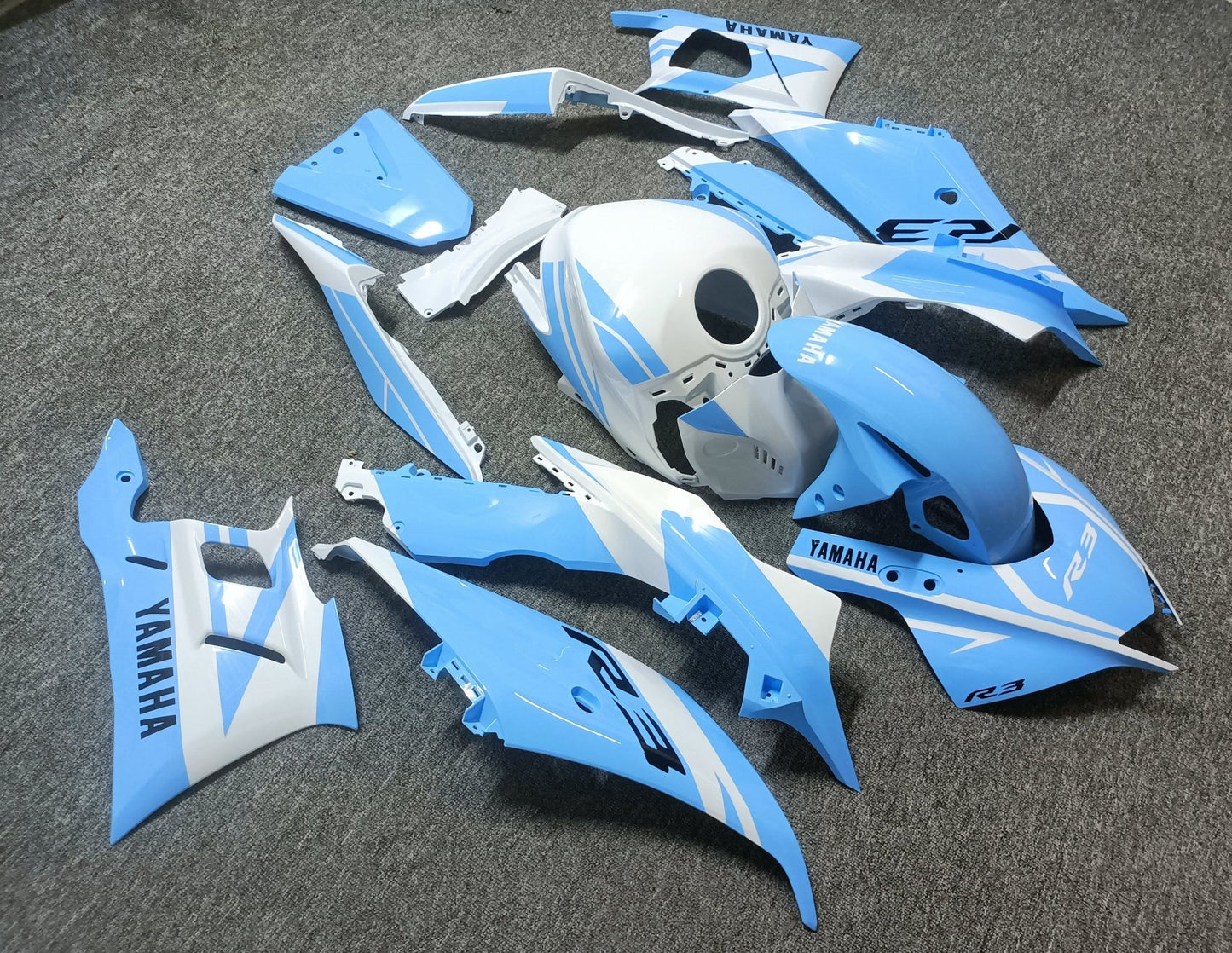 Yamaha R3 Fairing Set (2022-2024) White, Light Blue at KingsMotorcycleFairings.com
