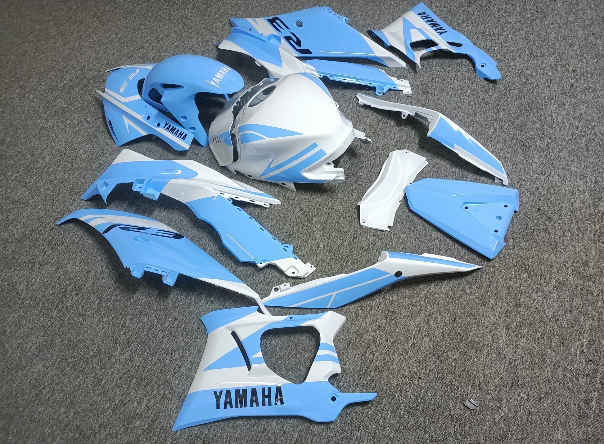 Yamaha R3 Fairing Set (2022-2024) White, Light Blue from KingsMotorcycleFairings.com