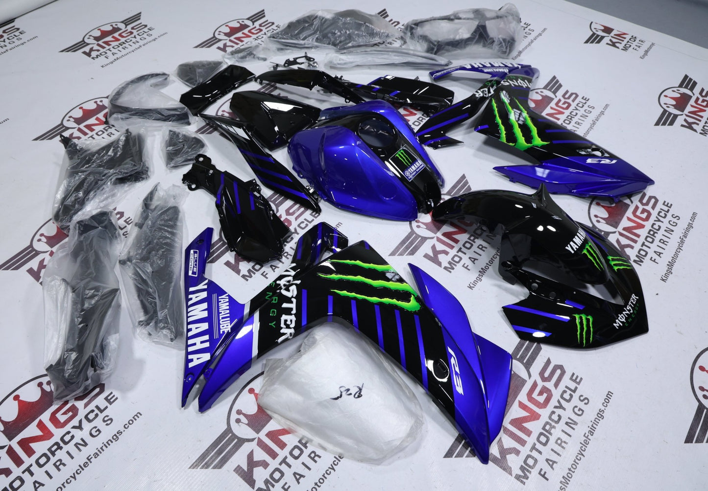 Yamaha R3 Fairings (2015-2018) Black, Blue, White, Green Monster at KingsMotorcycleFairings.com