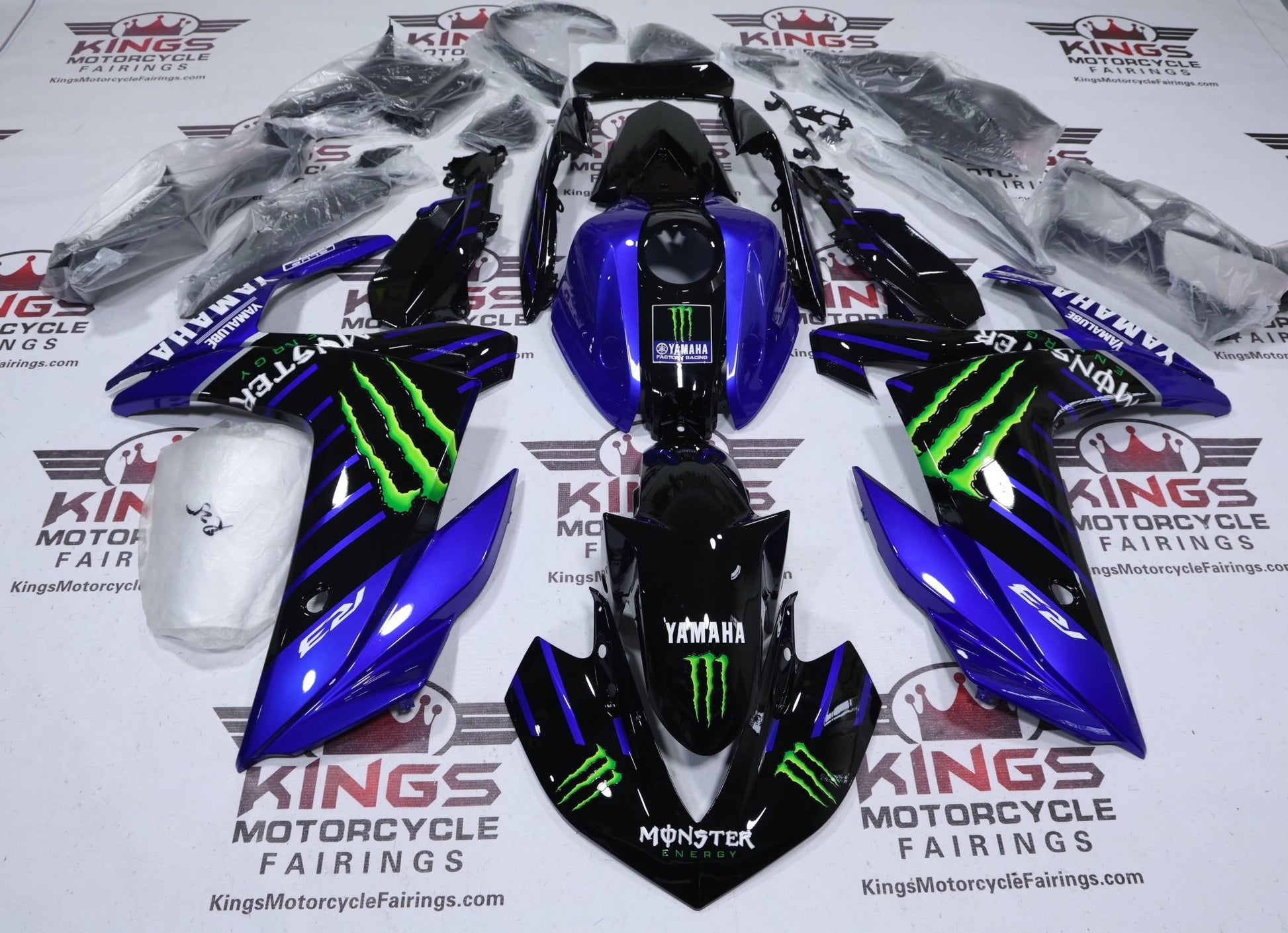 Yamaha R3 Fairings (2015-2018) Black, Blue, White, Green Monster from KingsMotorcycleFairings.com