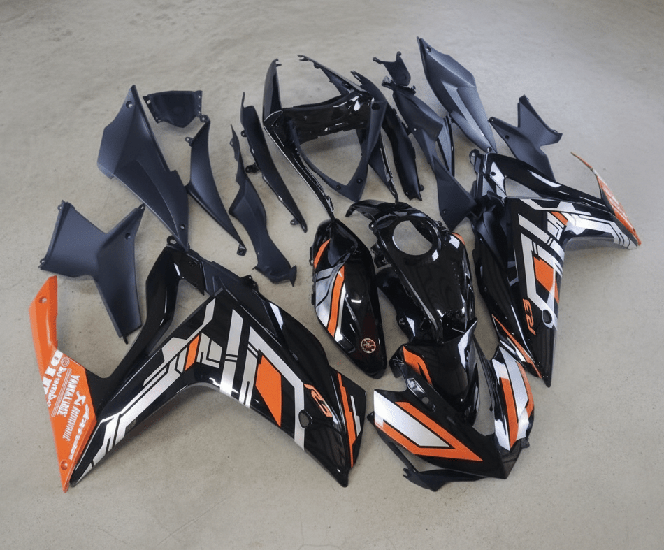 Yamaha R3 Fairings (2015-2018) Black, Silver, Orange from KingsMotorcycleFairings.com