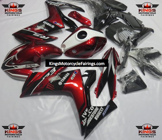 Yamaha R3 Fairings (2015-2018) Candy Red, White, Black at KingsMotorcycleFairings.com