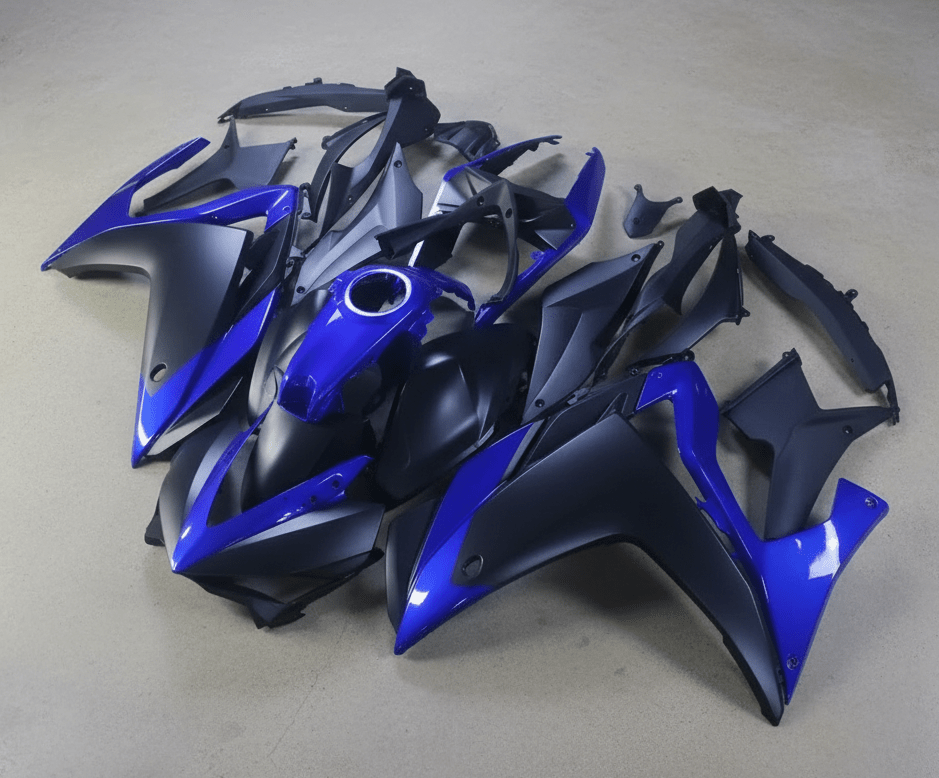 Yamaha R3 Fairings (2015-2018) Matte Black, Blue from KingsMotorcycleFairings.com