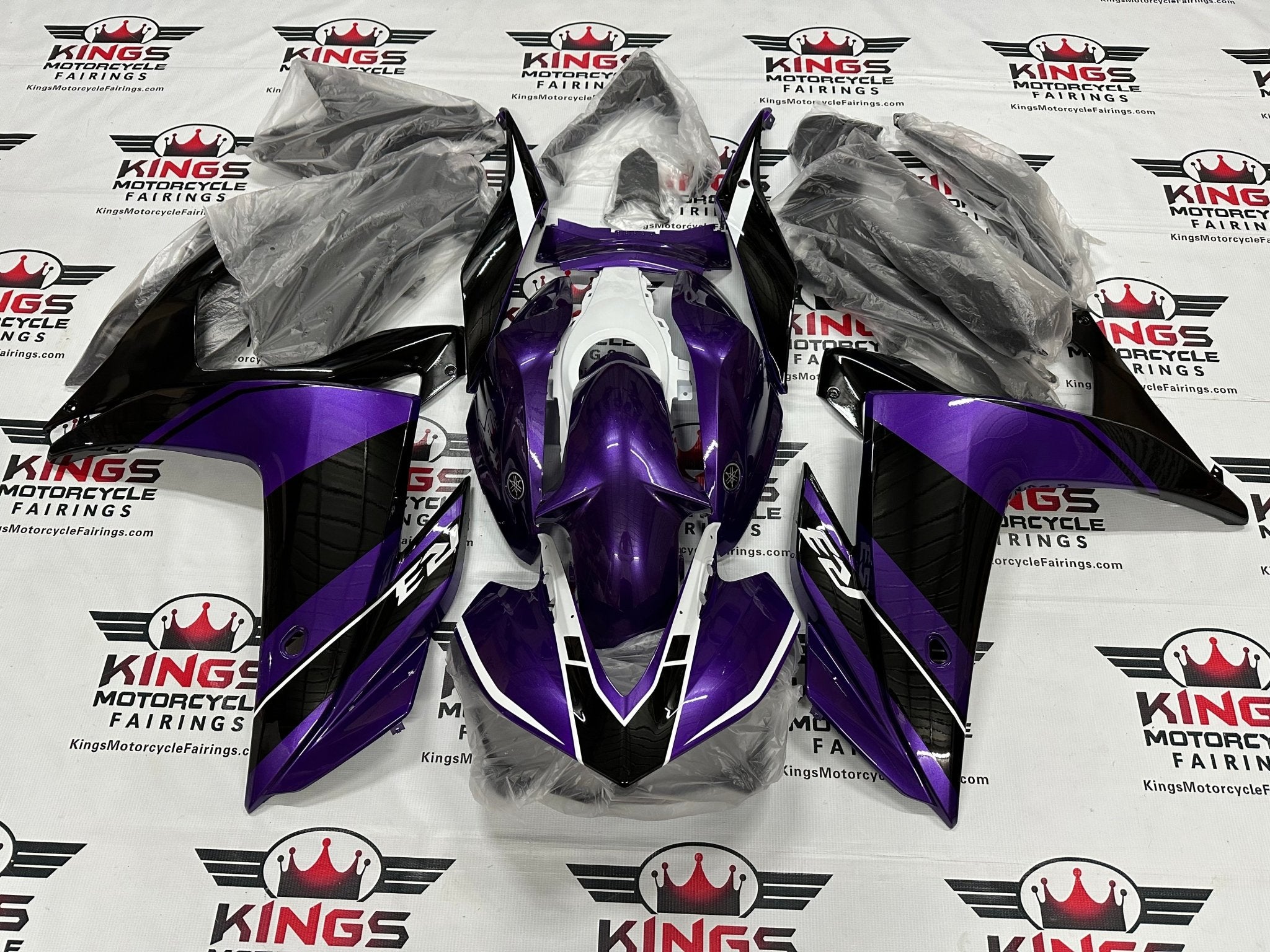 Yamaha R 3Fairings (2015-2018) Purple, Black, White Stripe by KingsMotorcycleFairings.com