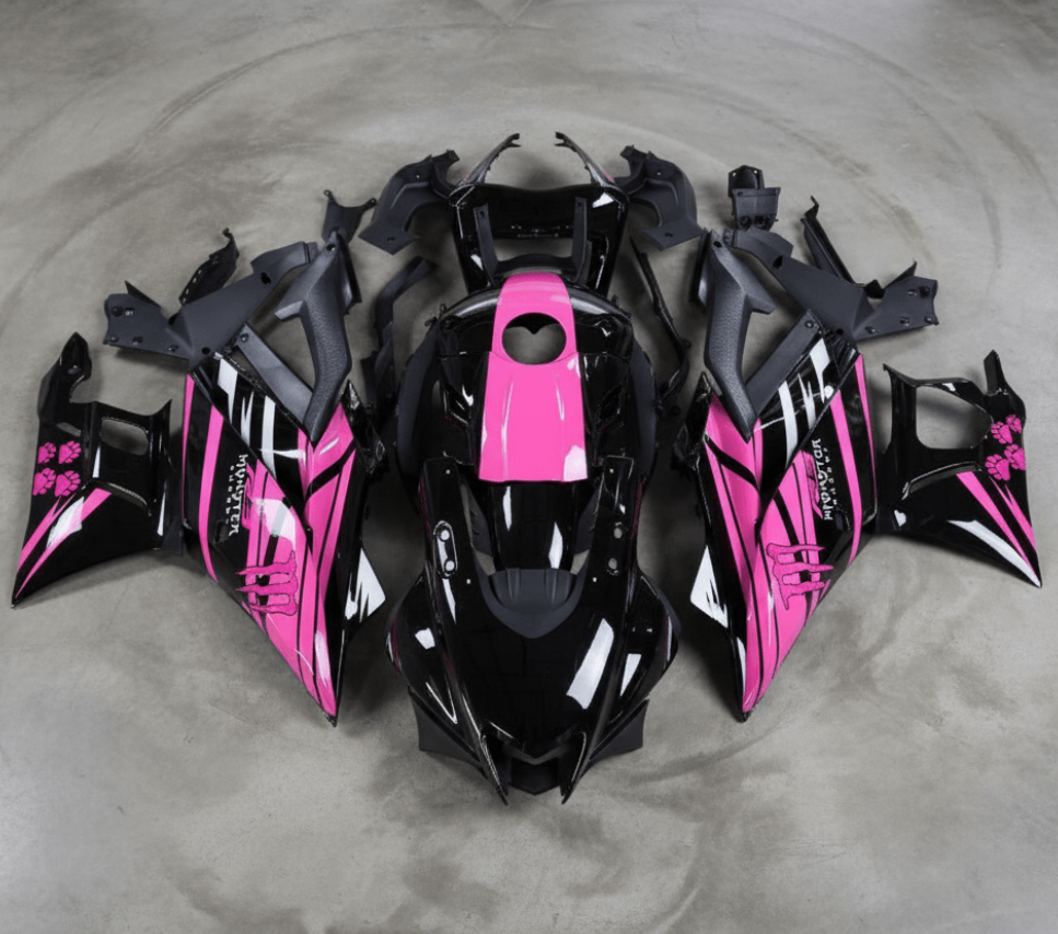 Yamaha R3 Fairings (2019-2021) Black, Hot Pink Monster at KingsMotorcycleFairings.com