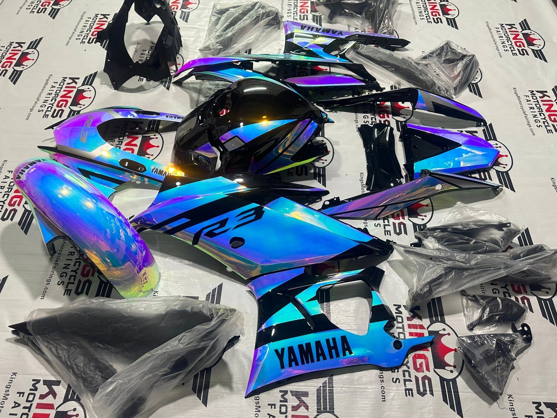 Yamaha R3 Fairing Kit (2019-2021) Chrome, Blue, Pink Chameleon at KingsMotorcycleFairings.com