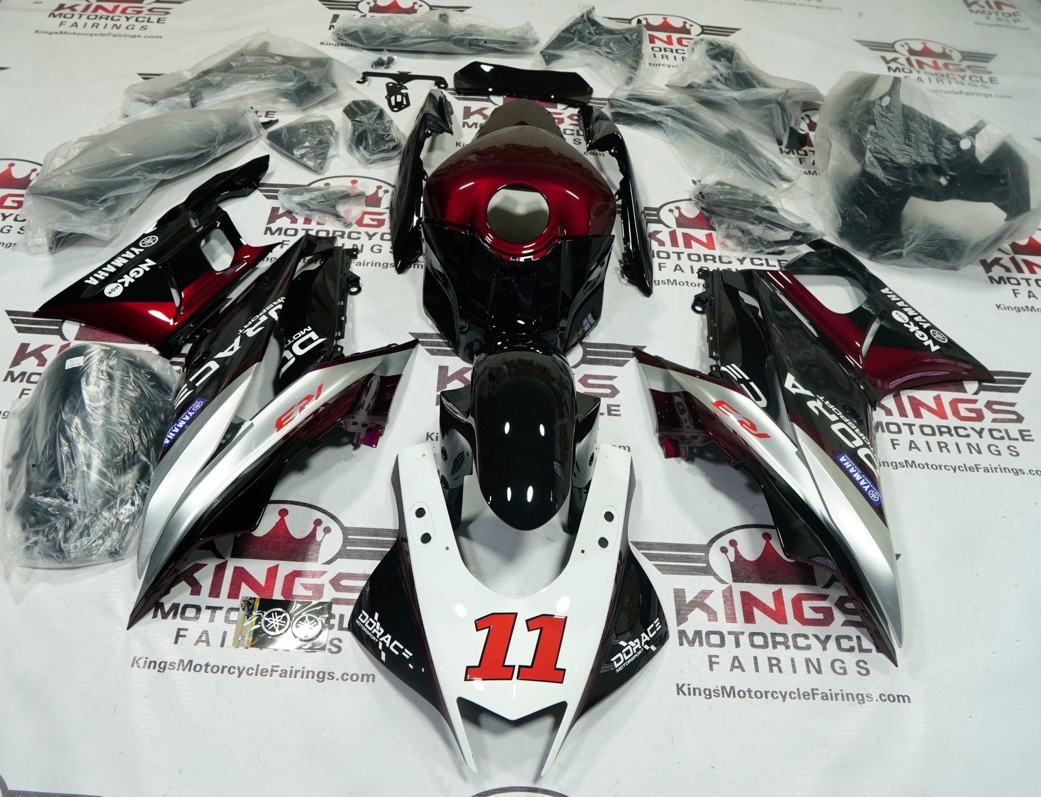 Yamaha R3 Fairings (2019-2021) Dark Red, Silver, Black, White at KingsMotorcycleFairings.com