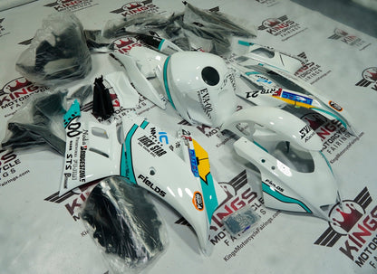 Yamaha R3 Fairings (2019-2021) White, Blue Eva at KingsMotorcycleFairings.com