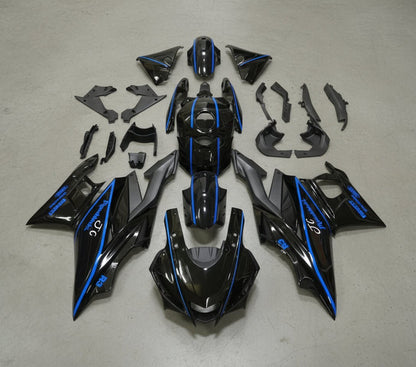 Yamaha R3 Fairings (2022-2024) Black, Blue Stripes at KingsMotorcycleFairings.com